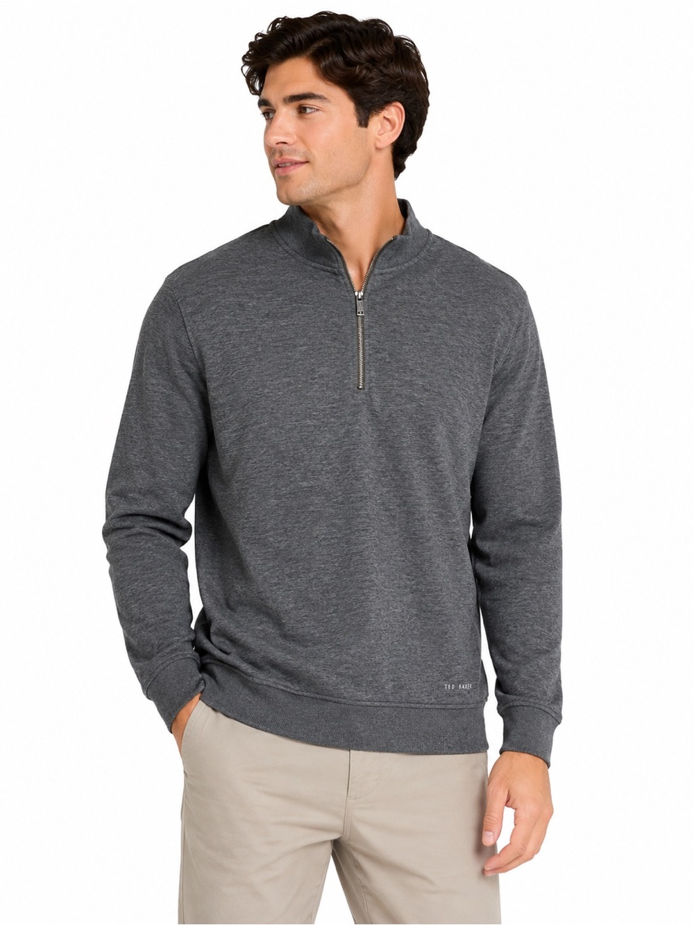 Ted Baker Mens Gray Half-Zip Pullover Sweatshirt Size M Cotton Blend